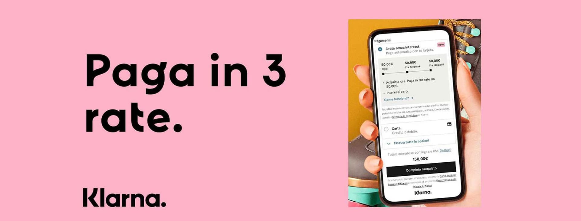 Banner Klarna, in Italia i servizi bonus club e Paga Ora