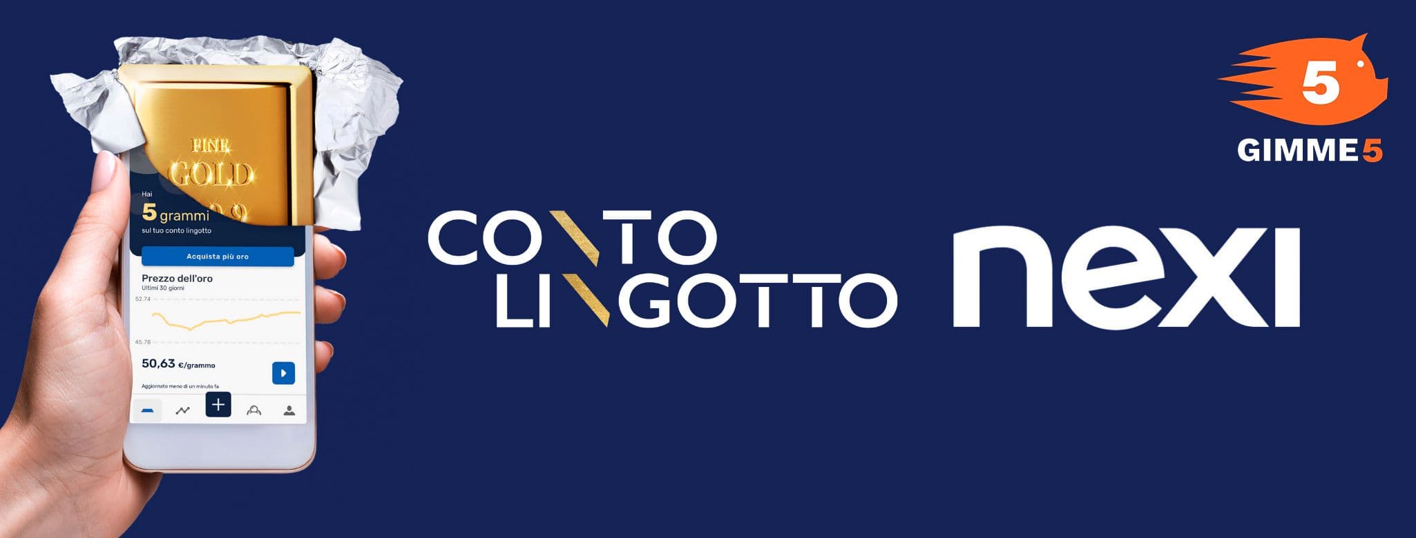Banner Gimme5 e Conto Lingotto in Nexi Open